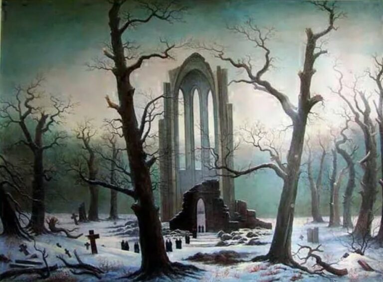 Cementerio de un monasterio bajo la nieve de Caspar David Friedrich